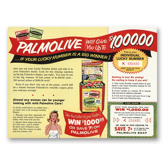 1962 Palmolive Soap Your Lucky Number Is a Big Winner Vintage Magazine Print Ad