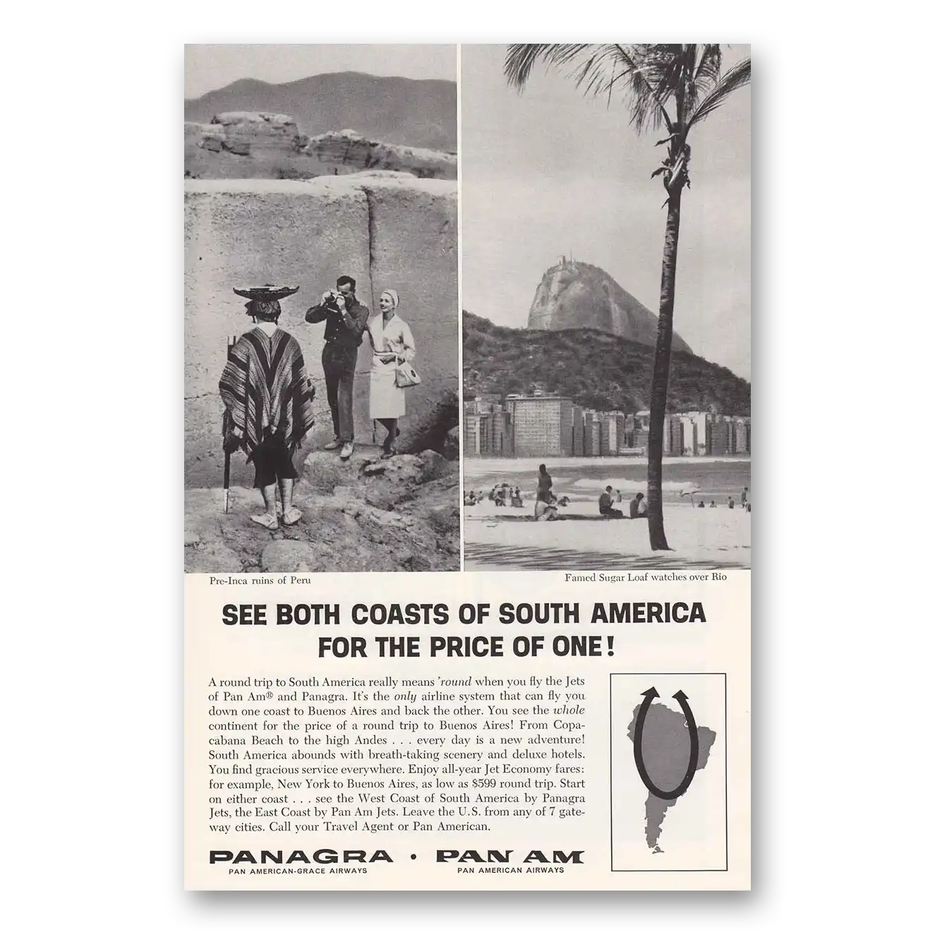 1962 Pan Am Sugar Loaf Pre Inca Ruins Vintage Magazine Print Ad