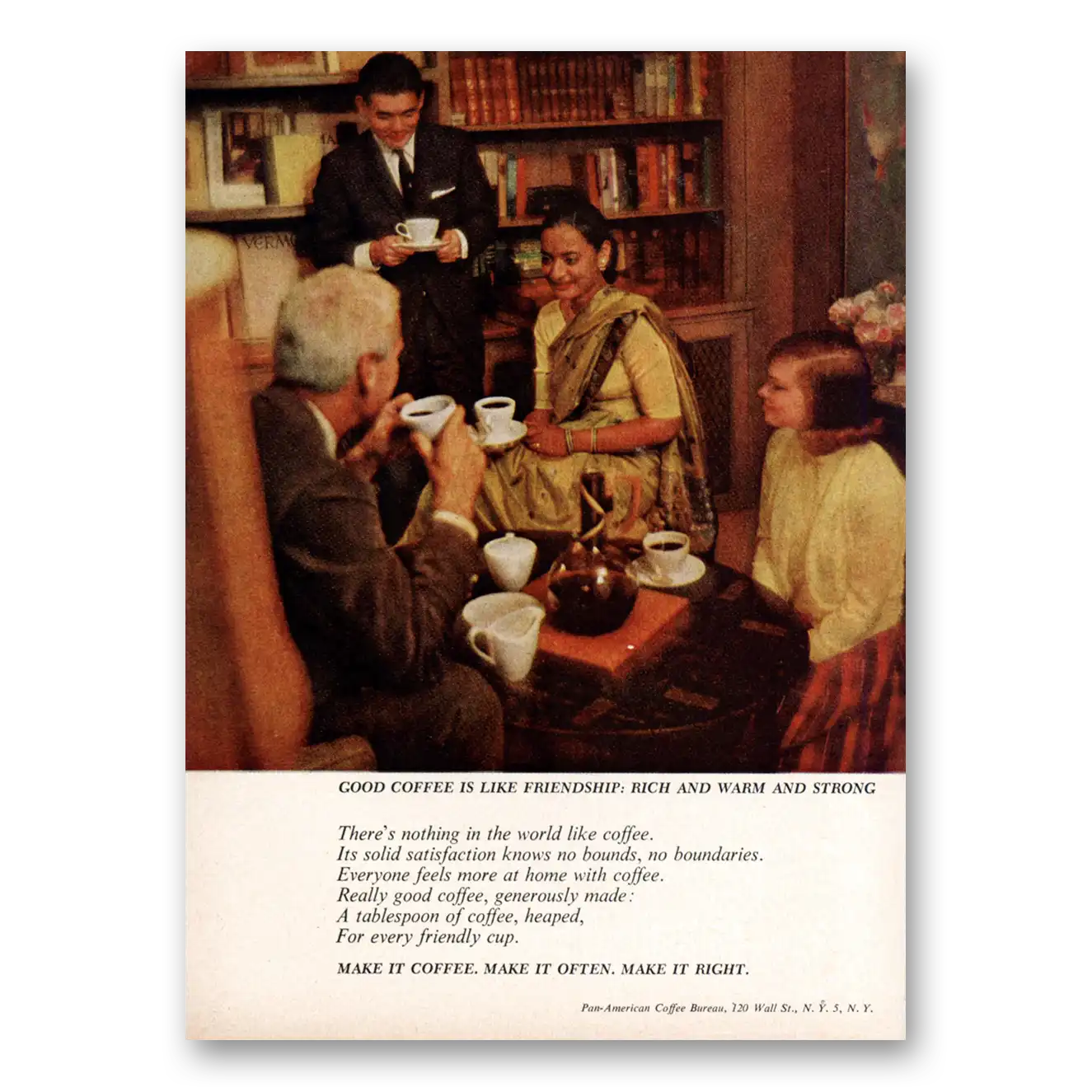 1962 Pan American Coffee Good Coffee Is Like Friendship Vintage Magazine Print Ad