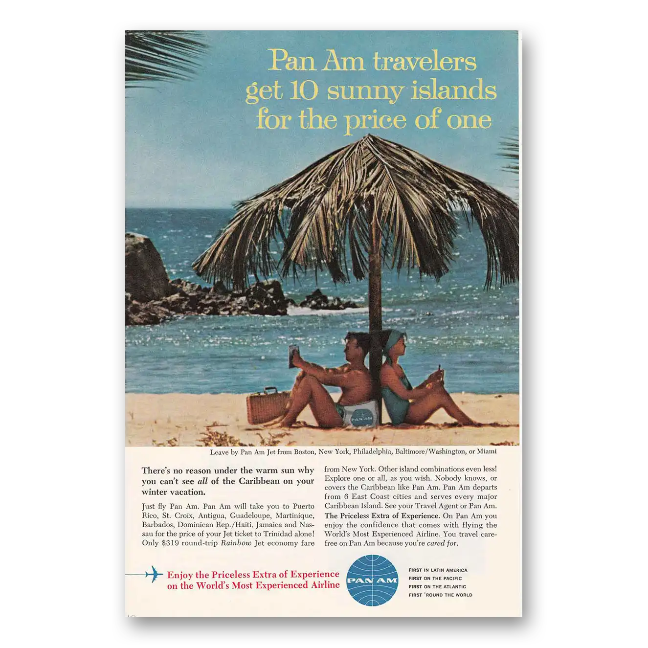 1962 Pan Am Travelers Get 10 Sunny Islands Vintage Magazine Print Ad