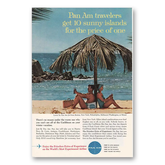 1962 Pan Am Travelers Get 10 Sunny Islands Vintage Magazine Print Ad