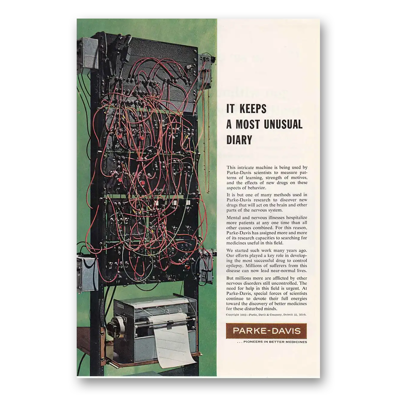 1962 Parke-Davis Keeps the Most Unusual Diary Vintage Magazine Print Ad