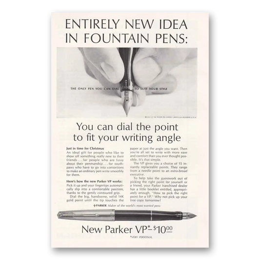 1962 Parker VP Pen Dial the Point Vintage Magazine Print Ad