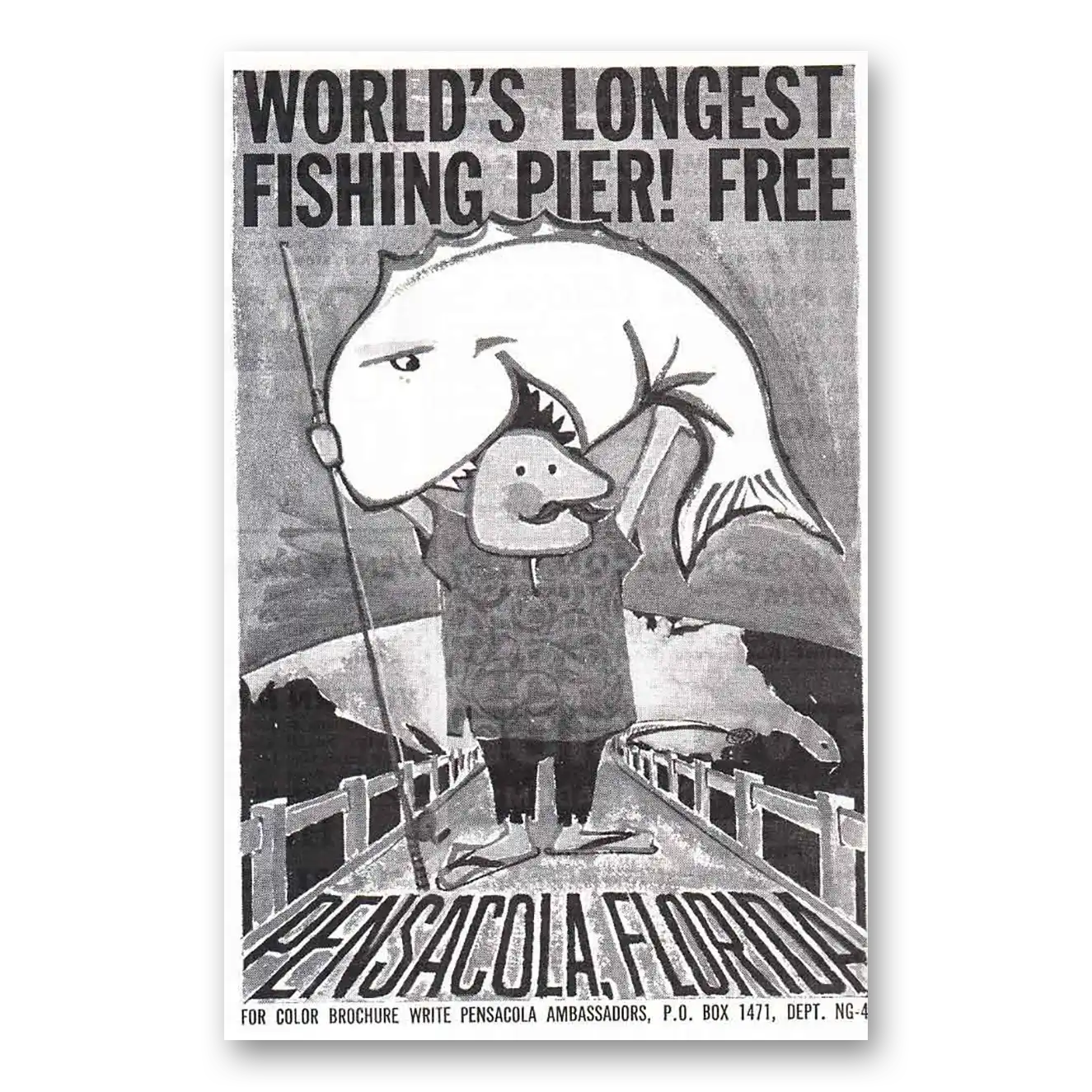 1962 Pensacola Florida World's Longest Fishing Pier Vintage Magazine Print Ad