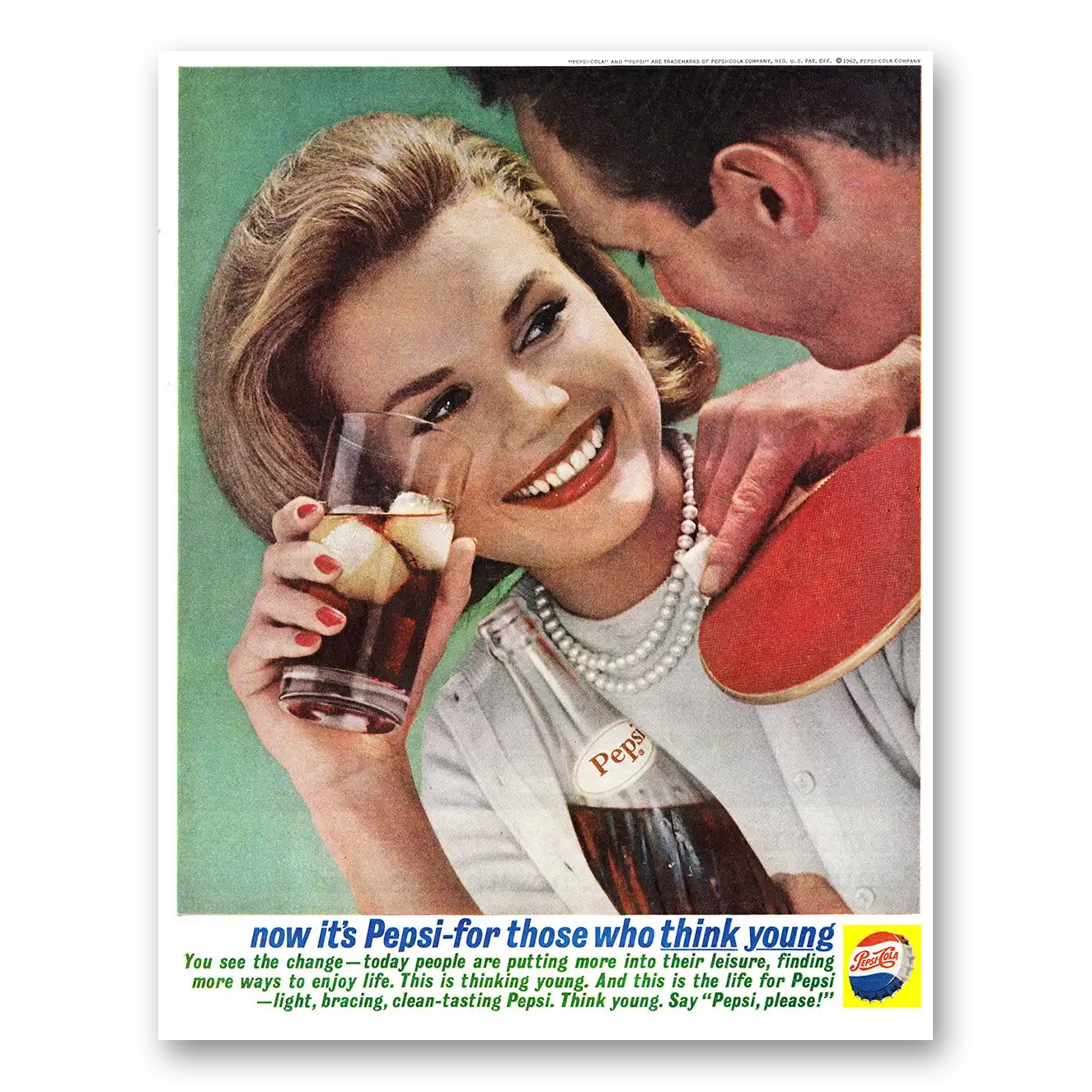 1962 Pepsi Think Young Vintage Magazine Print Ad