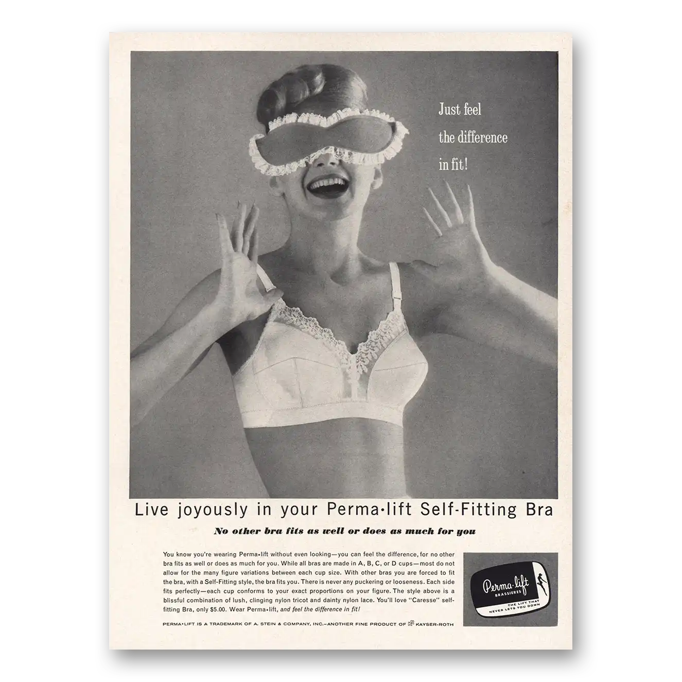 1962 Perma Lift Undergarments Self Fitting Bra Live Joyously Vintage Magazine Print Ad