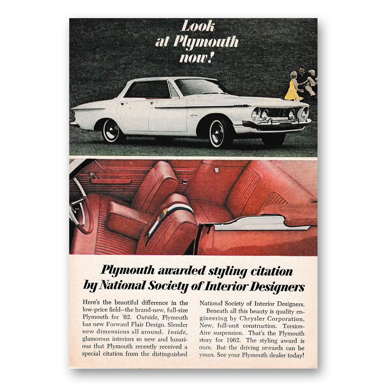 1962 Plymouth National Society of Interior Designers Vintage Magazine Print Ad