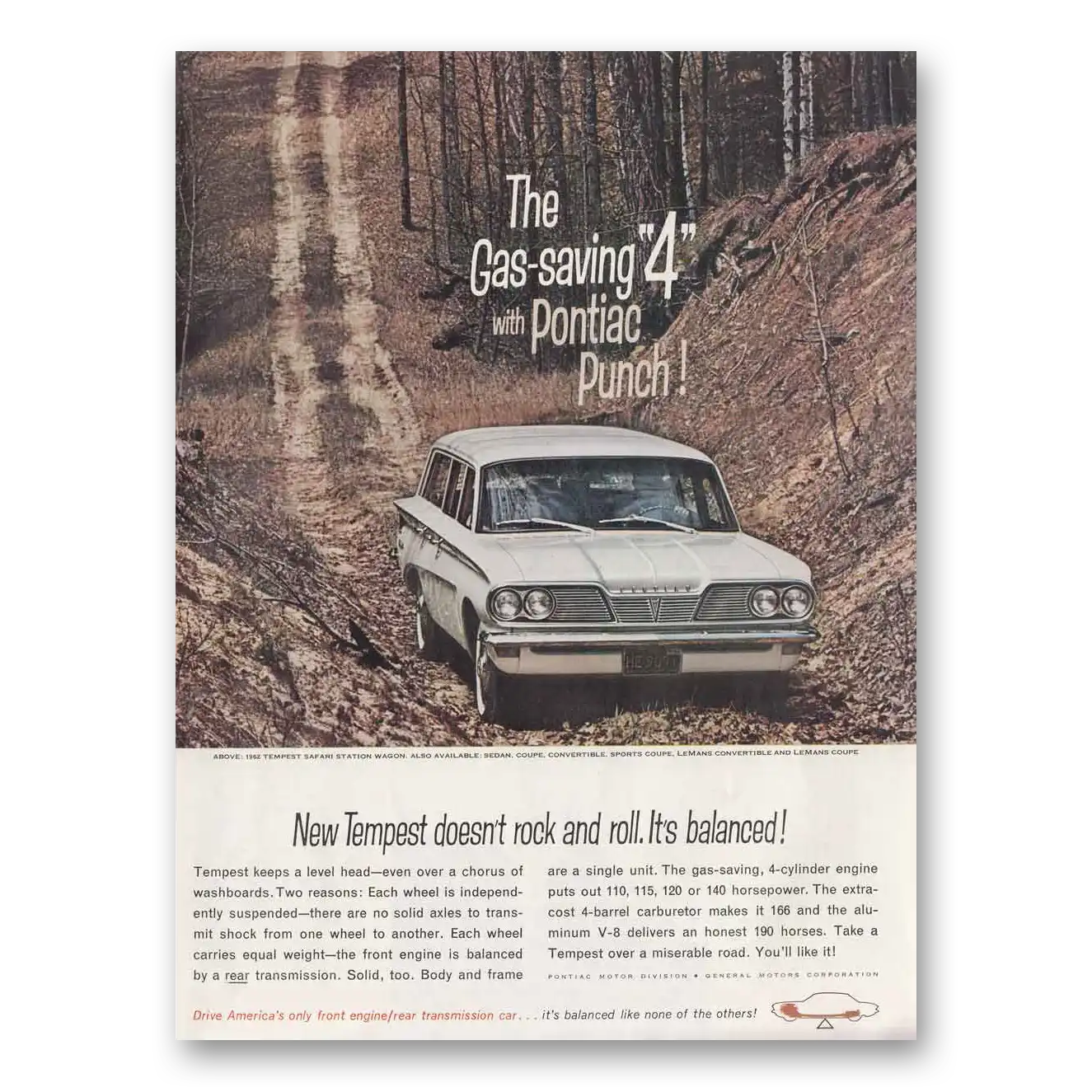 1961 Pontiac Tempest Doesn't Rock and Roll Vintage Magazine Print Ad