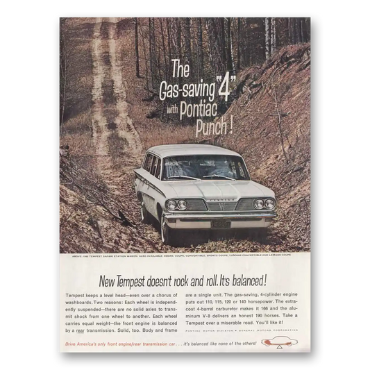 1961 Pontiac Tempest Doesn't Rock and Roll Vintage Magazine Print Ad