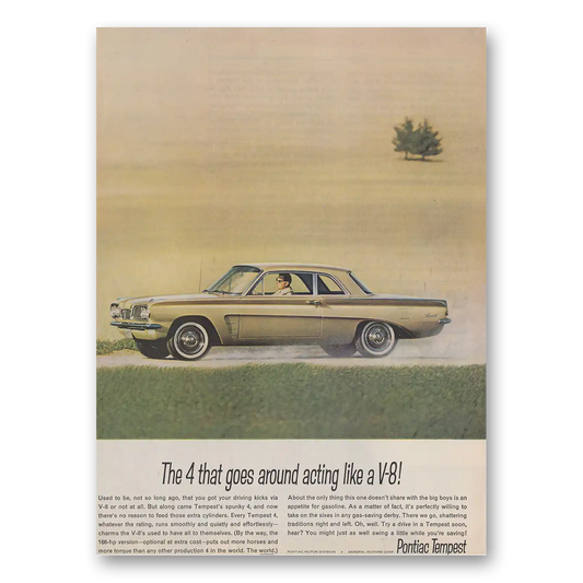 1962 Pontiac Tempest Goes Around Acting Like a V8 Vintage Magazine Print Ad