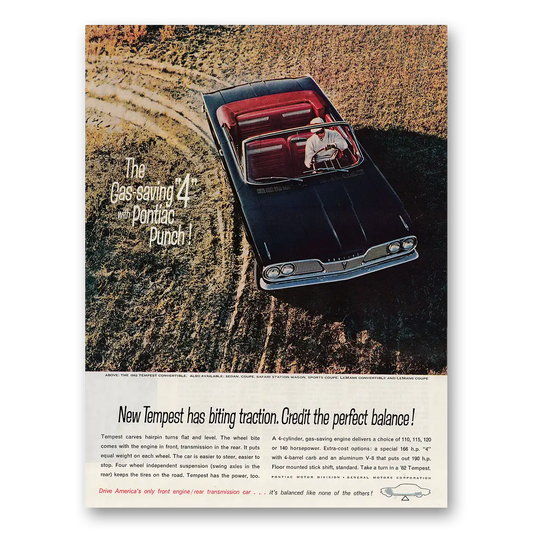 1962 Pontiac Tempest Biting Traction Vintage Magazine Print Ad