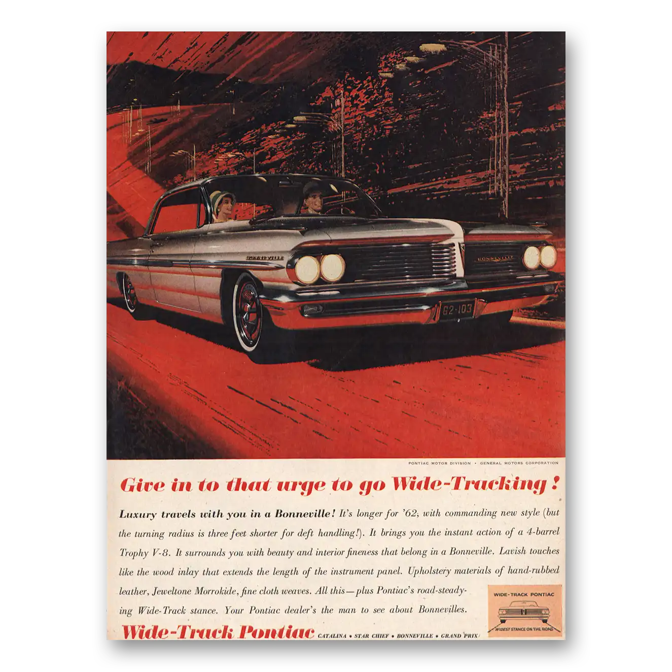 1961 Pontiac Bonneville Give In To That Urge Vintage Magazine Print Ad