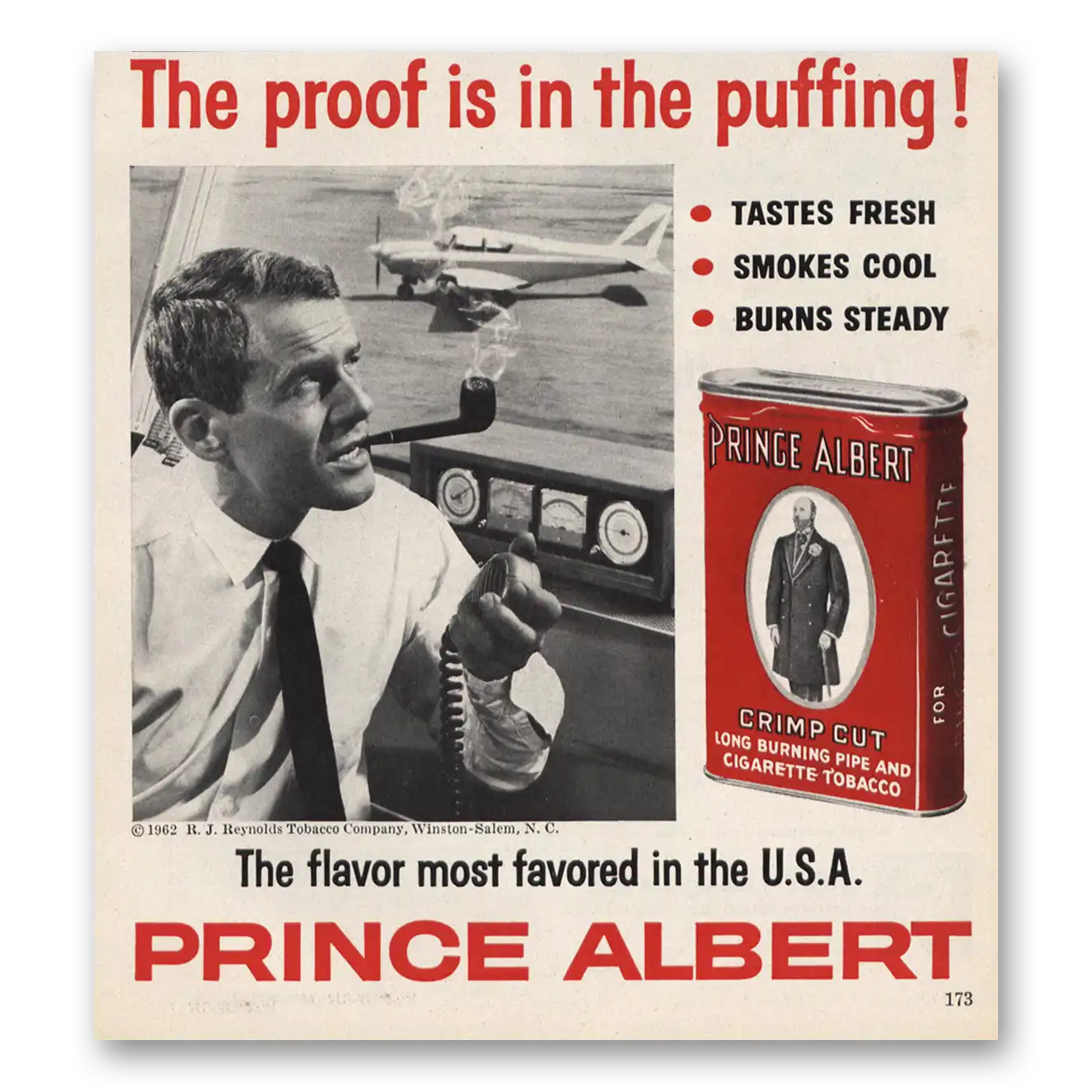 1962 Prince Albert Tobacco Pilot Vintage Magazine Print Ad