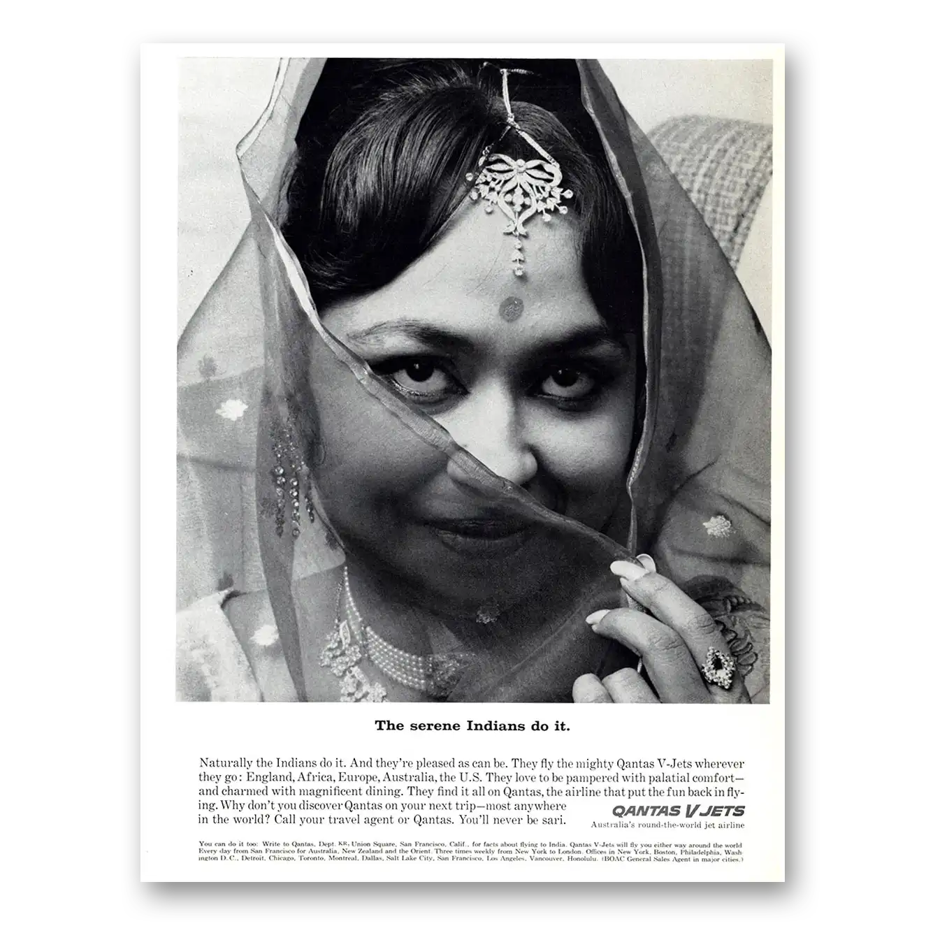 1962 Qantas Airlines Serene Indians Do It Vintage Magazine Print Ad