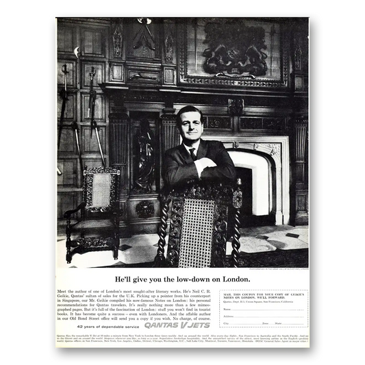 1962 Qantas Airlines Low Down On London Vintage Magazine Print Ad