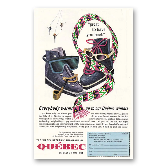 1962 Quebec Canada Everybody Warms Up Vintage Magazine Print Ad