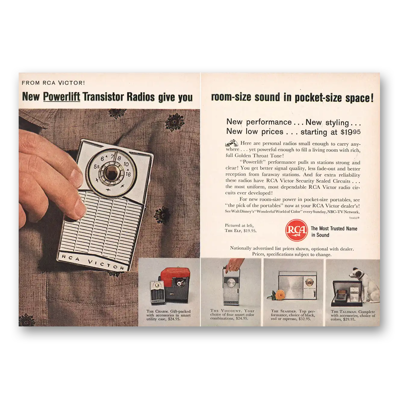 1962 RCA Radios Powerlift Transistor Radios Room Size Sound Vintage Magazine Print Ad