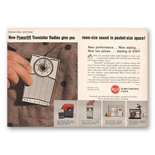 1962 RCA Radios Powerlift Transistor Radios Room Size Sound Vintage Magazine Print Ad