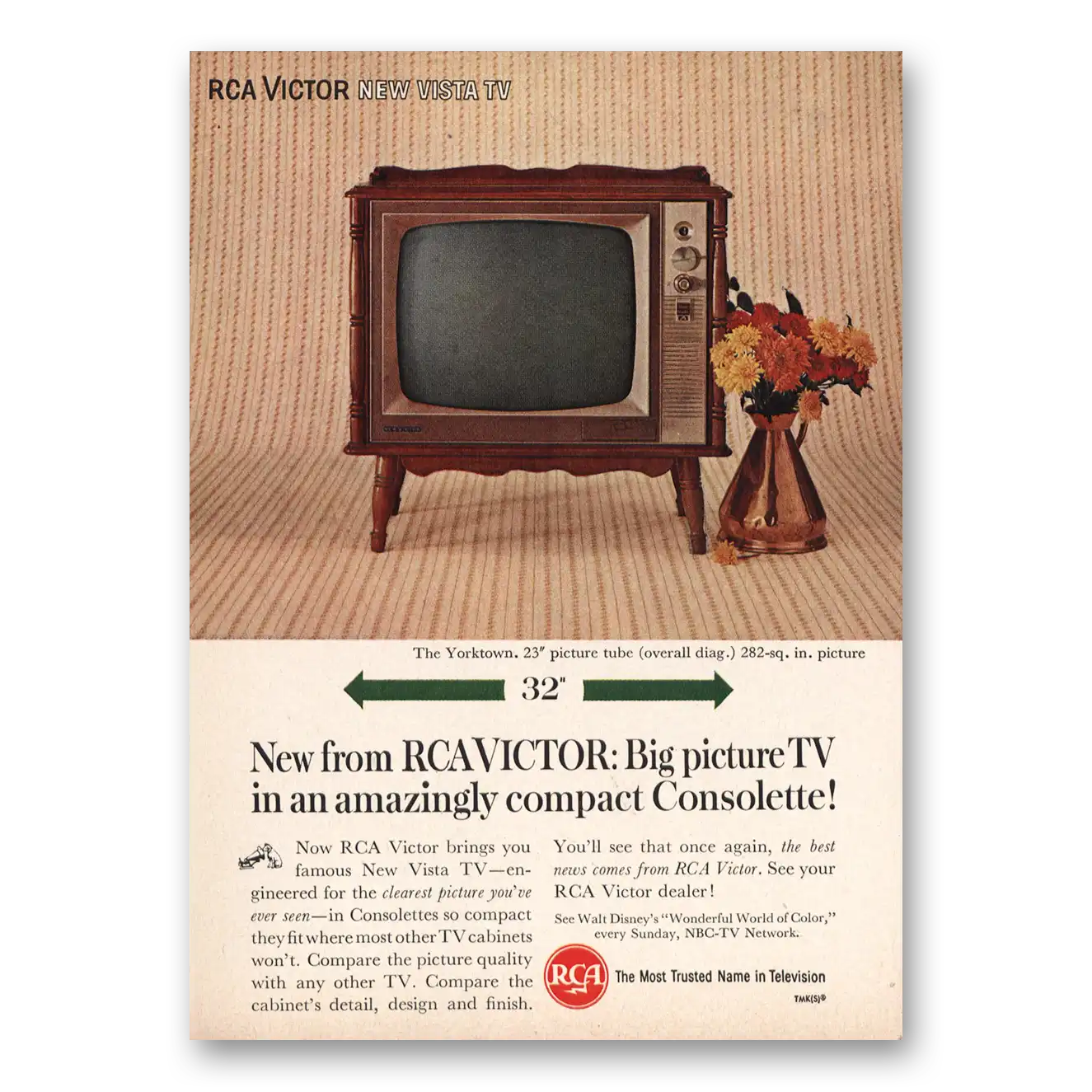 1962 RCA Television Big Picture Vista TV Consolette Vintage Magazine Print Ad