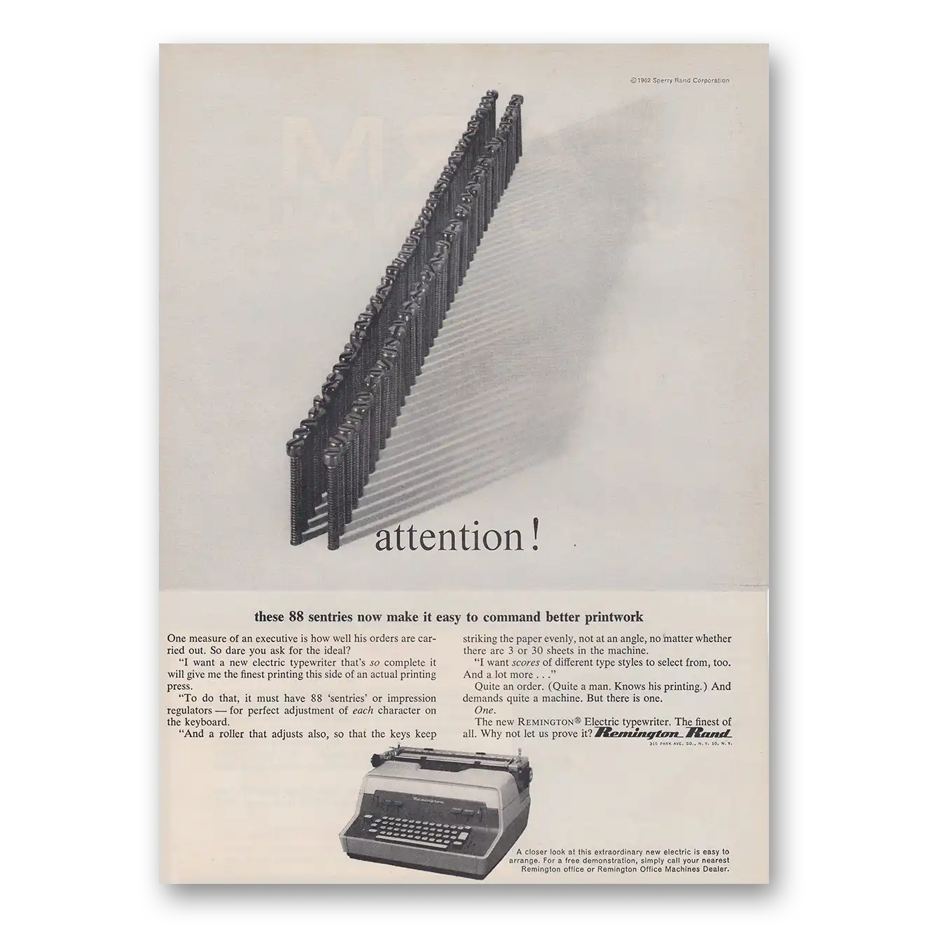 1962 Remington Typewriter Sentries Now Make It Easy Vintage Magazine Print Ad