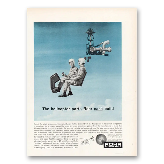 1962 Rohr Aircraft Helicopter Parts Rohr Can't Build Vintage Magazine Print Ad