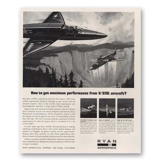 1962 Ryan Aerospace Maximum Performance V STOL Aircraft Vintage Magazine Print Ad