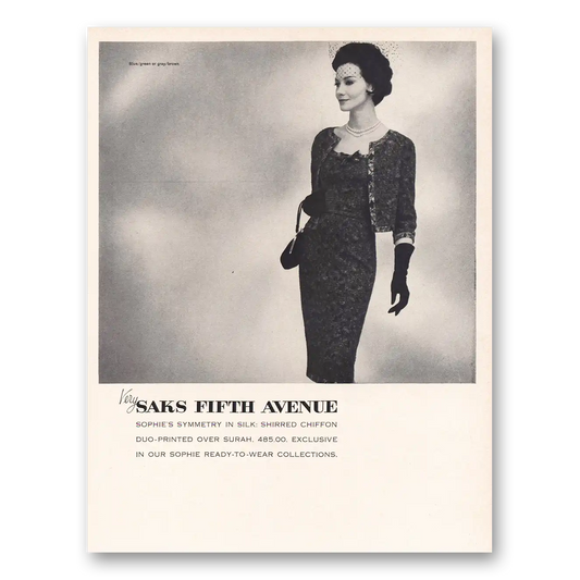 1962 Saks Fifth Avenue Sophies Symmetry In Silk Vintage Magazine Print Ad