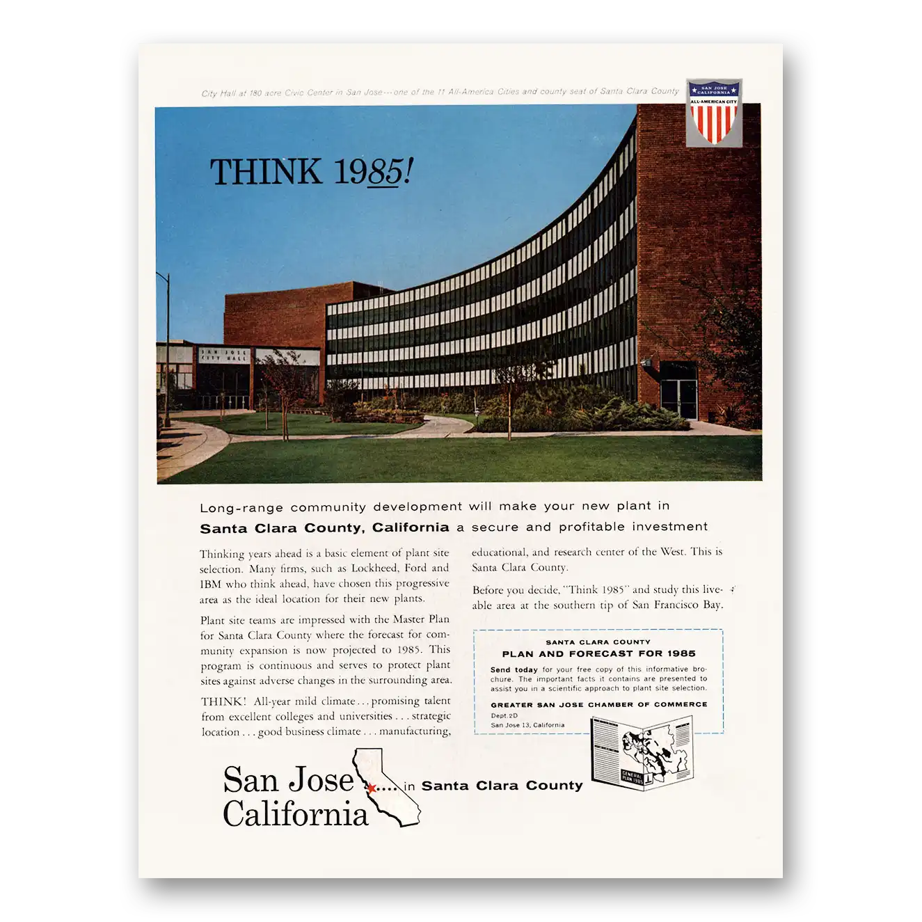 1962 Santa Clara California San Jose Think 1985 Vintage Magazine Print Ad