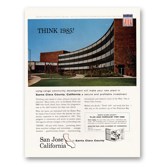 1962 Santa Clara California San Jose Think 1985 Vintage Magazine Print Ad