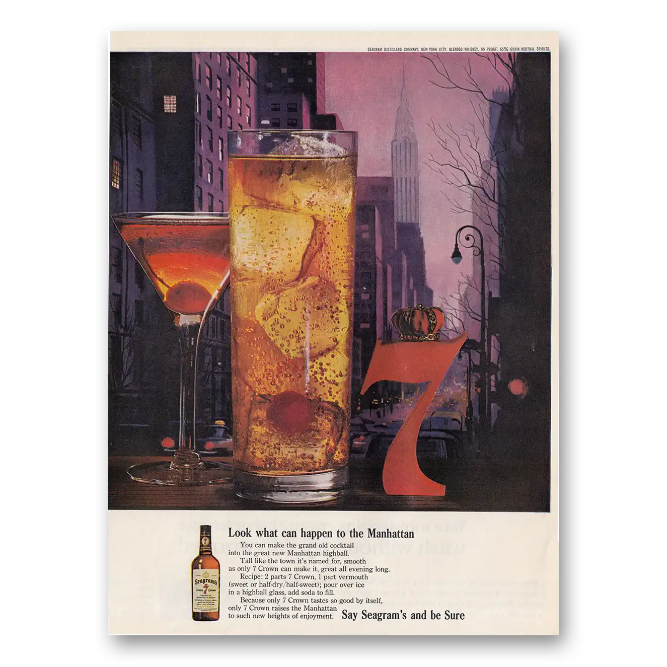 1962 Seagrams 7 Crown Whiskey Look What Can Happen to the Manhattan Vintage Magazine Print Ad