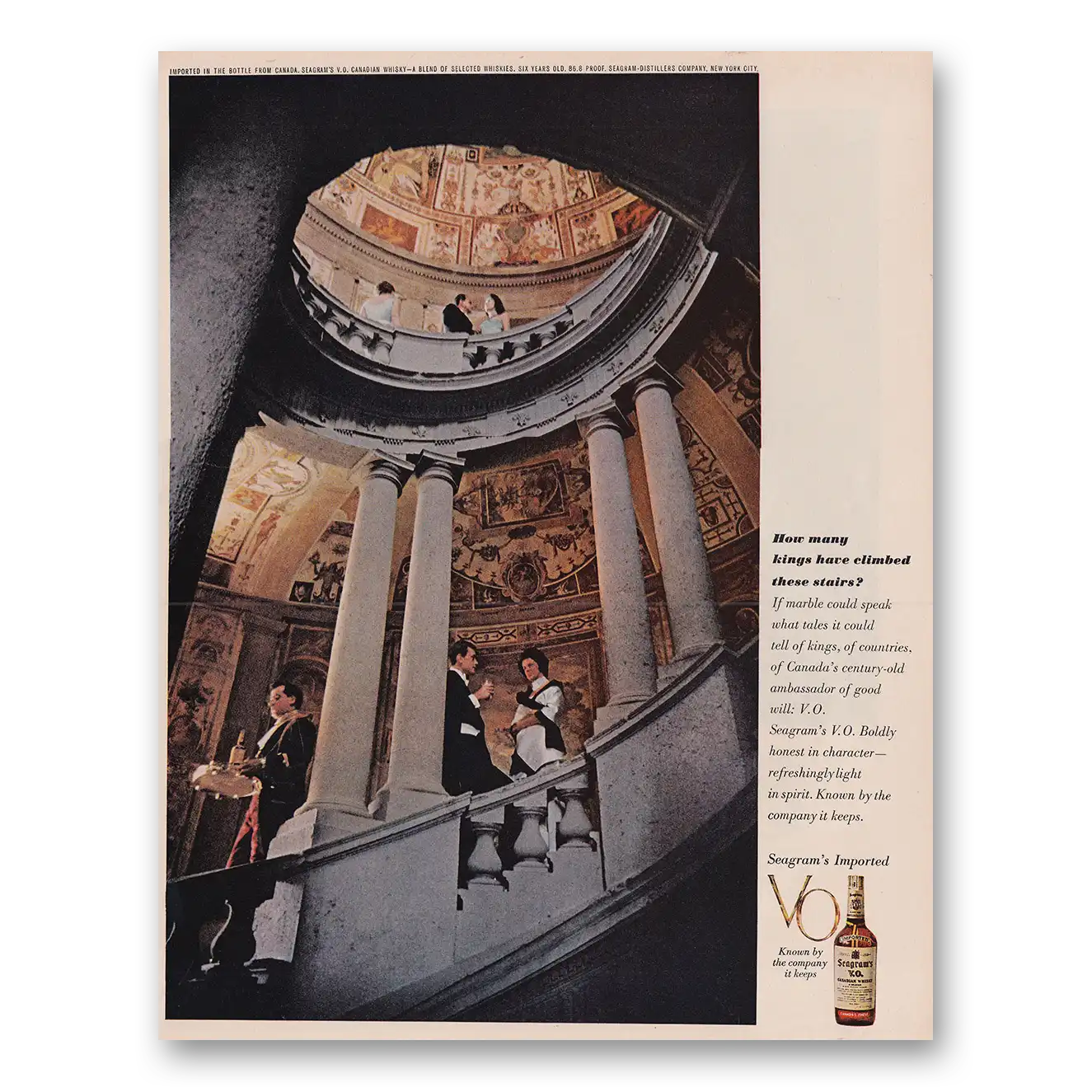 1962 Seagrams VO Whisky How Many Kings Have Climbed These Stairs Vintage Magazine Print Ad