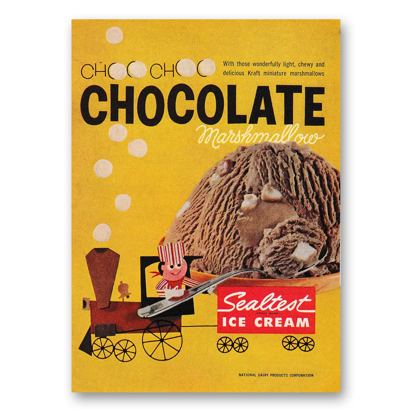 1962 Sealtest Chocolate Marshmallow Ice Cream Choo Choo Vintage Magazine Print Ad