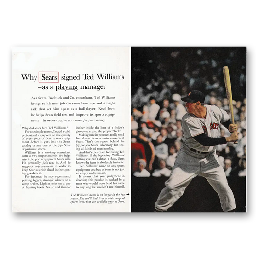 1962 Sears Stores Why Sears Signed Ted Williams Vintage Magazine Print Ad