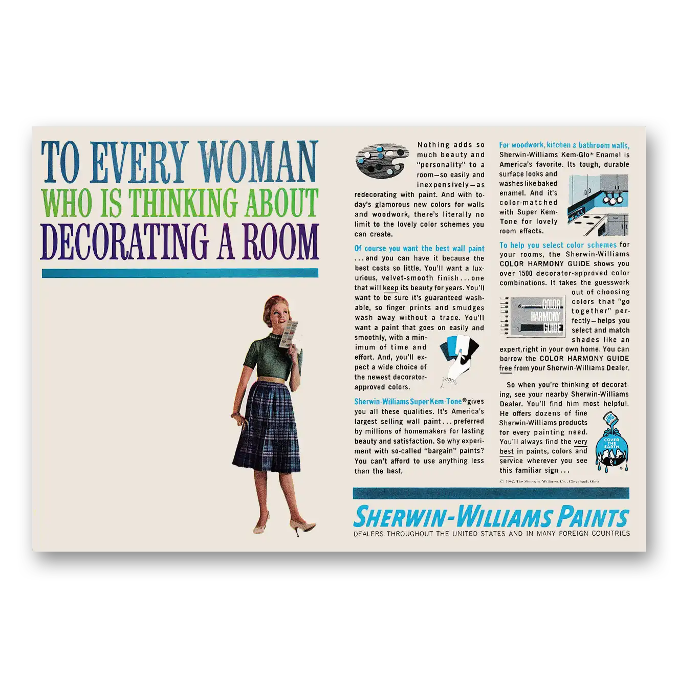 1962 Sherwin Williams Paints Every Woman Who Is Thinking About Decorating a Room Vintage Magazine Print Ad