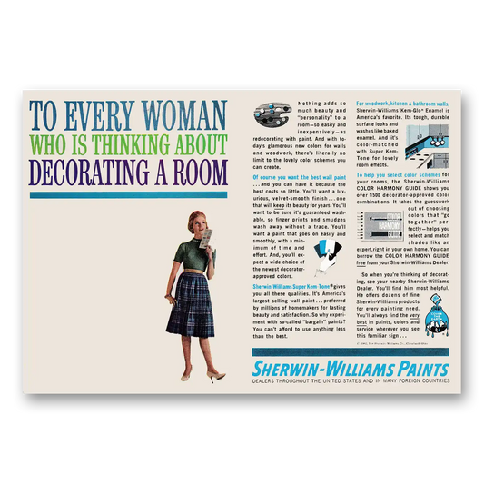 1962 Sherwin Williams Paints Every Woman Who Is Thinking About Decorating a Room Vintage Magazine Print Ad