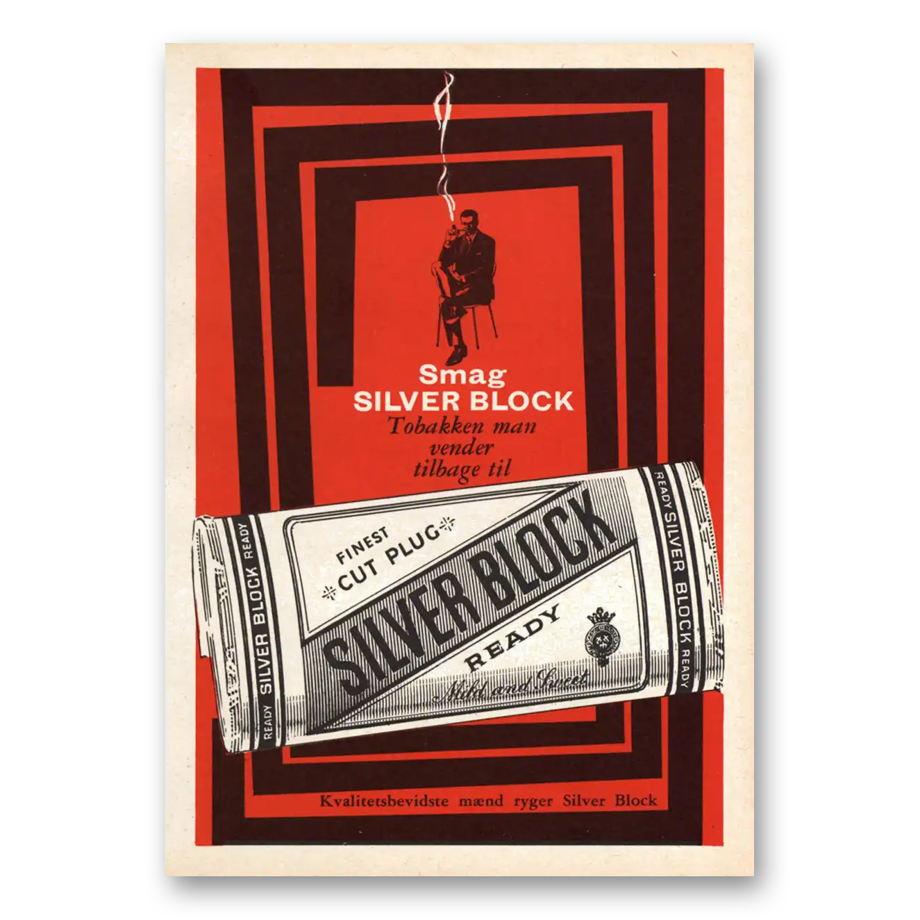 1962 Smag Silver Block Tobacco Tobakken Man Dutch Vintage Magazine Print Ad