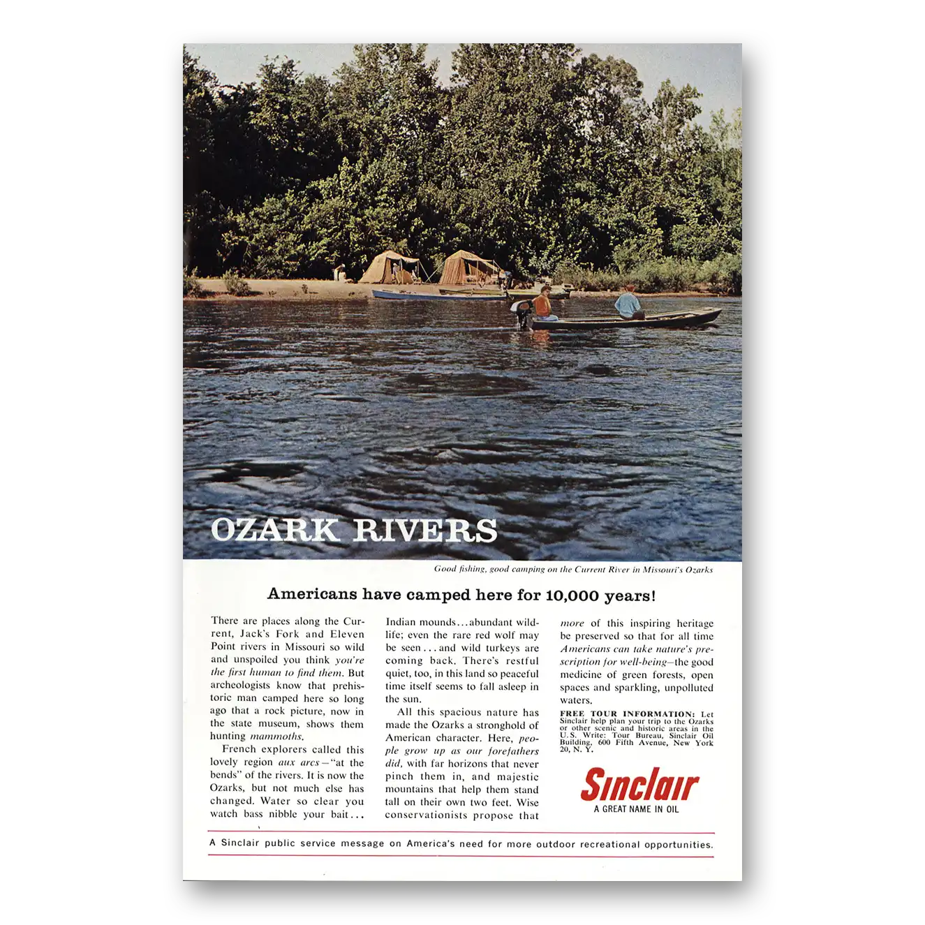 1962 Sinclair Ozark Rivers Vintage Magazine Print Ad