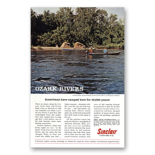 1962 Sinclair Ozark Rivers Vintage Magazine Print Ad