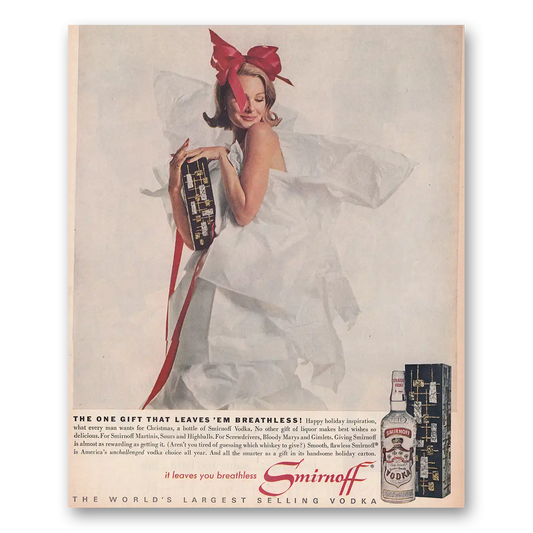 1962 Smirnoff Vodka Gift That Leaves Em Breathless Vintage Magazine Print Ad