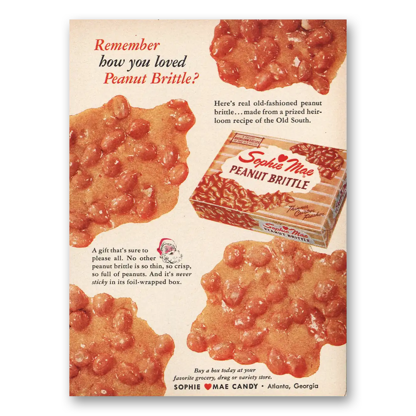 1962 Sophie Mae Peanut Brittle Remember How You Loved Peanut Brittle Vintage Magazine Print Ad