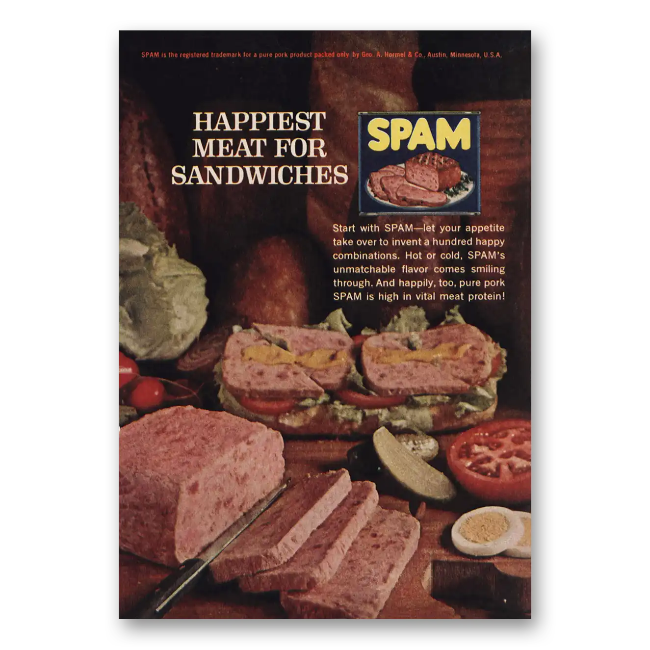 1962 Spam Happiest Meat for Sandwiches Vintage Magazine Print Ad