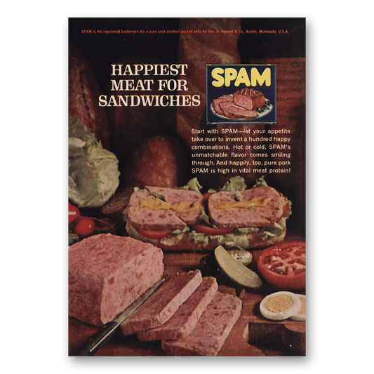 1962 Spam Happiest Meat for Sandwiches Vintage Magazine Print Ad