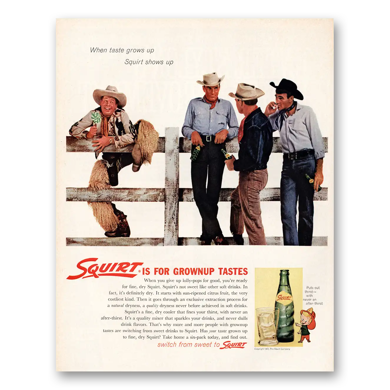 1962 Squirt Soft Drink For Grownup Tastes Vintage Magazine Print Ad