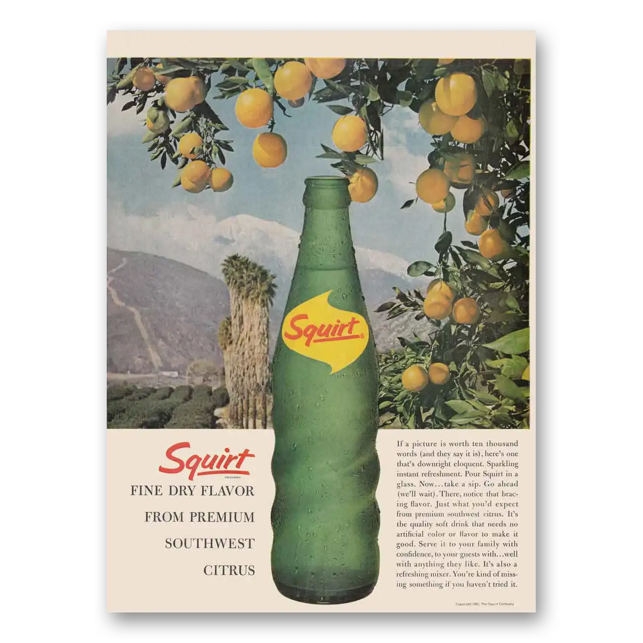 1962 Squirt Soft Drink Fine Dry Flavor Southwest Citrus Vintage Magazine Print Ad