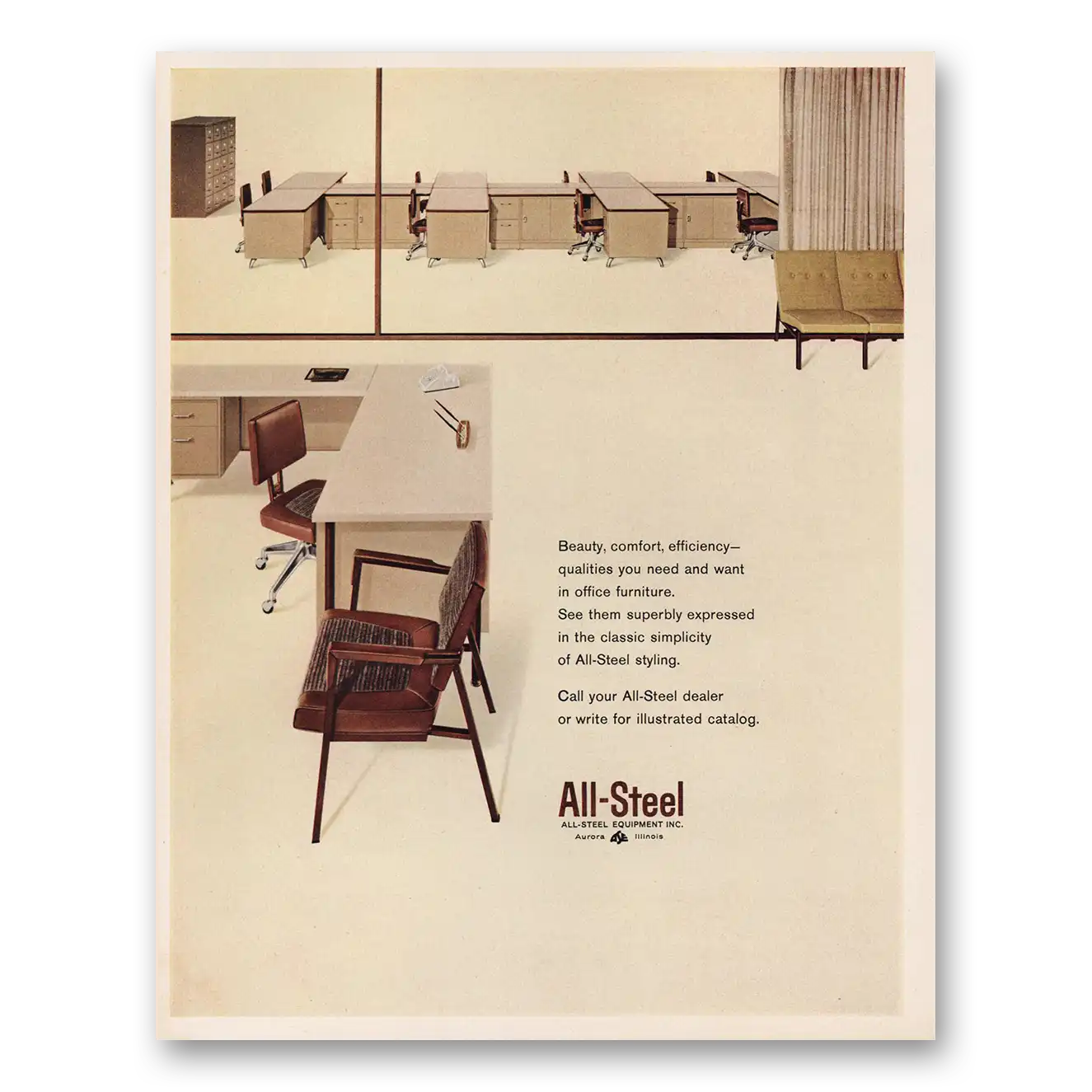 1962 All Steel Equipment Office Furniture Beauty Comfort Efficiency Vintage Magazine Print Ad