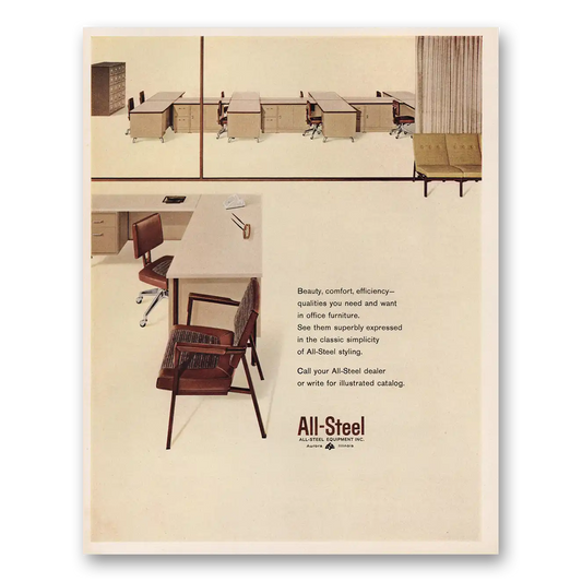 1962 All Steel Equipment Office Furniture Beauty Comfort Efficiency Vintage Magazine Print Ad