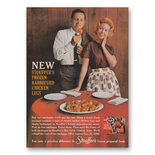 1962 Stouffers Frozen Dinners Barbecued Chicken Legs Vintage Magazine Print Ad