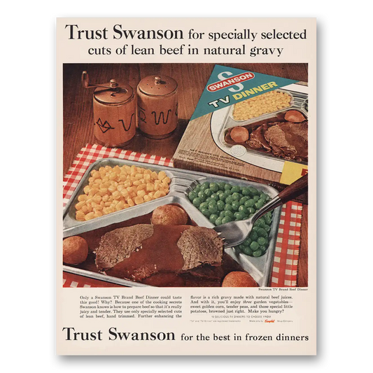 1962 Swanson TV Dinner Beef Dinner Vintage Magazine Print Ad