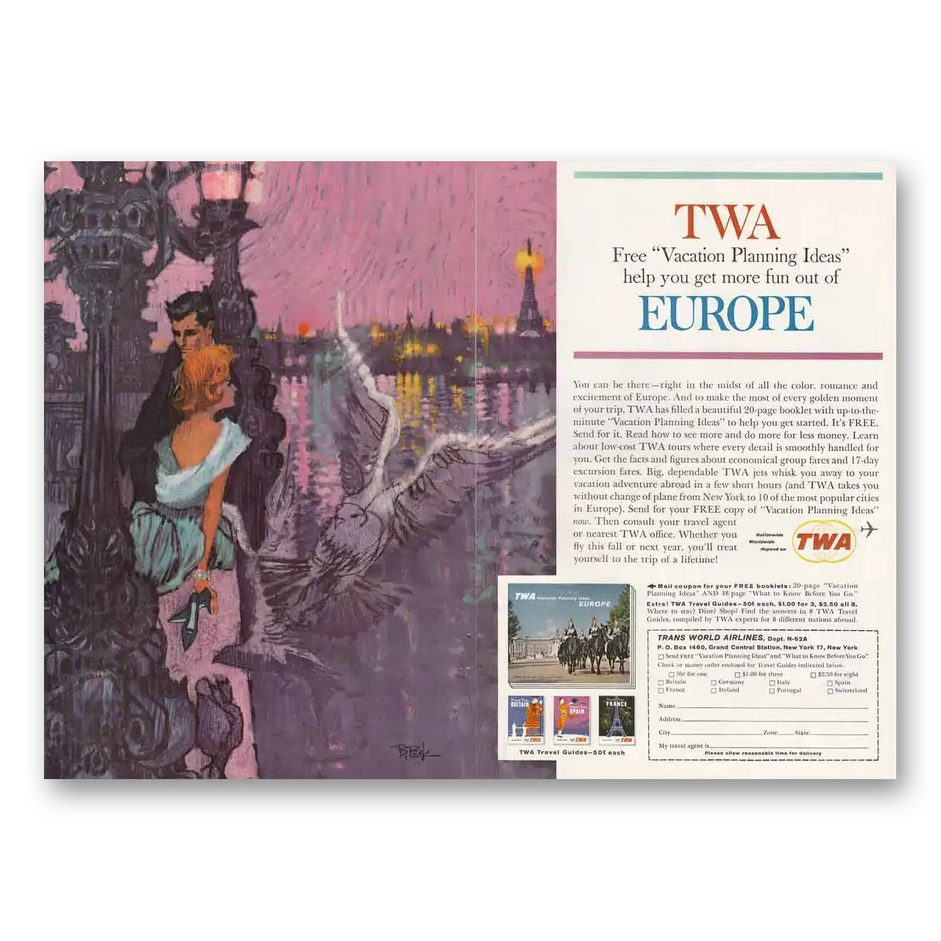 1962 TWA Airlines Get More Fun Out of Europe Vintage Magazine Print Ad