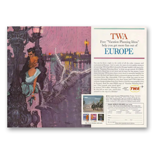 1962 TWA Airlines Get More Fun Out of Europe Vintage Magazine Print Ad